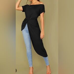 Black Asymmetrical Tunic Top